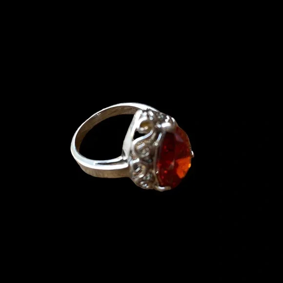 Garnet Amber Red Cz Silver Pear Shape Dinner Cocktail Ring Women’s Jewelry - Picture 9 of 12